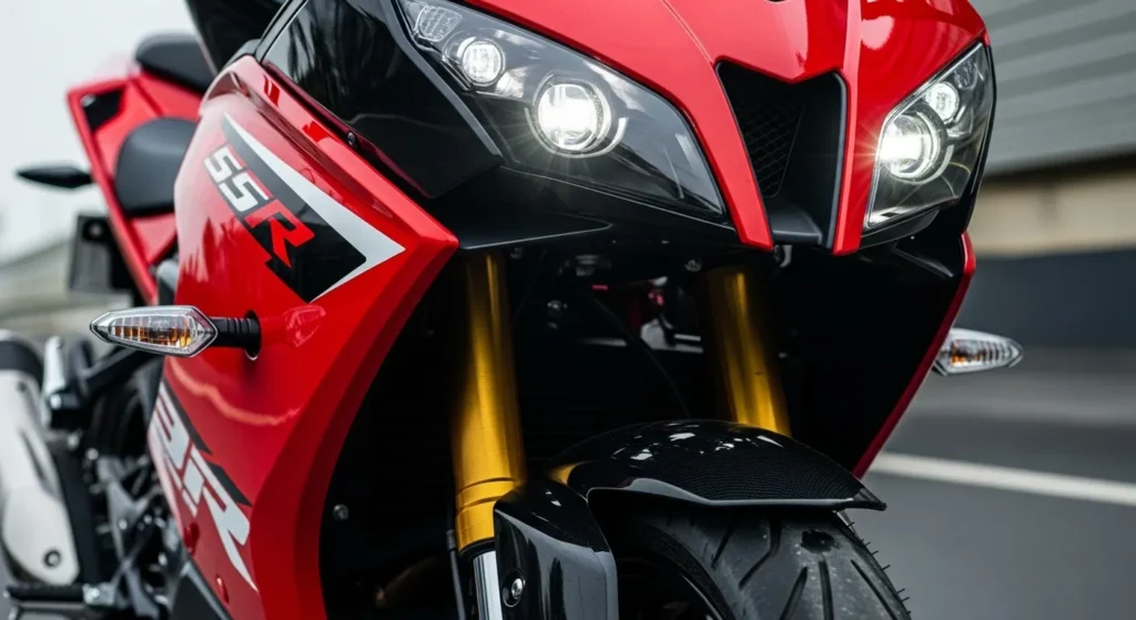 Apache RR 310 design close-up with LED headlights
