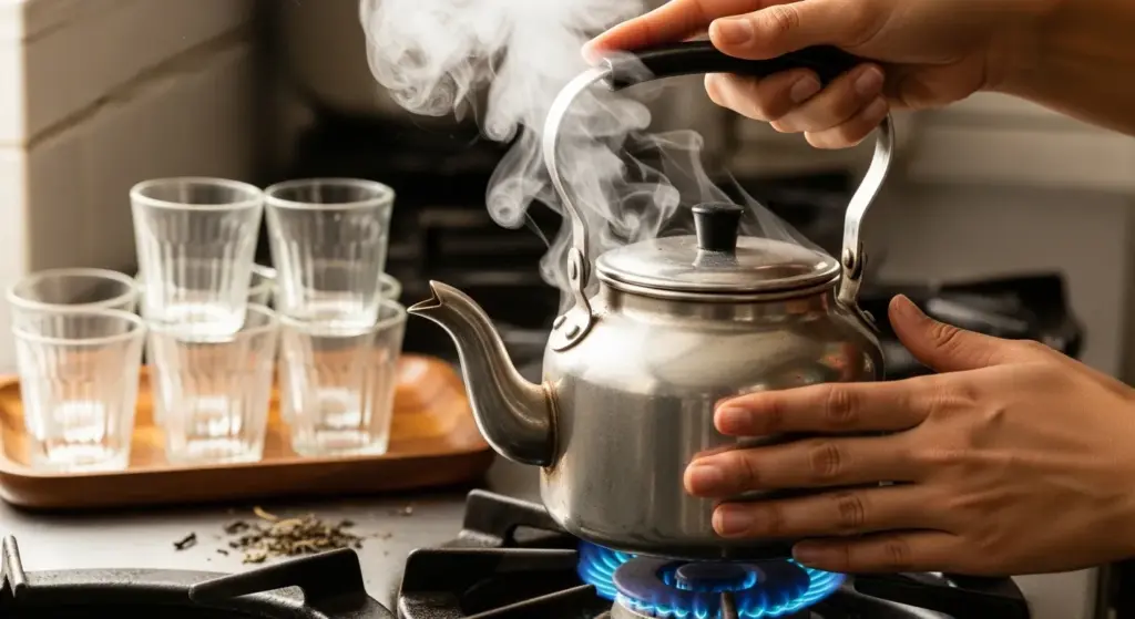 Chai making process in small tea stall