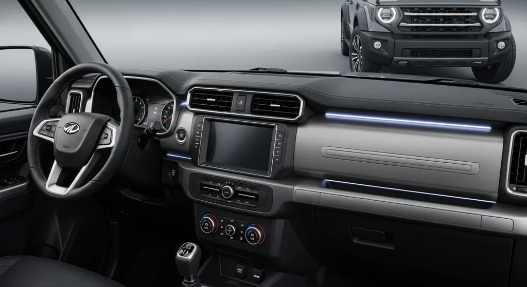 Closeup of Mahindra Thar 2025 facelift design showing headlights
