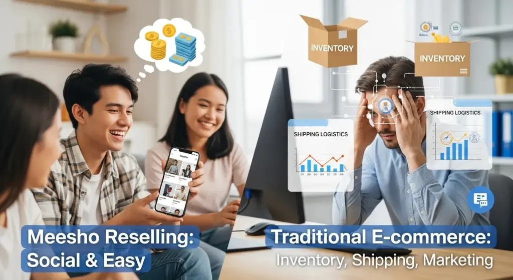 Comparison between Meesho reselling and traditional e-commerce