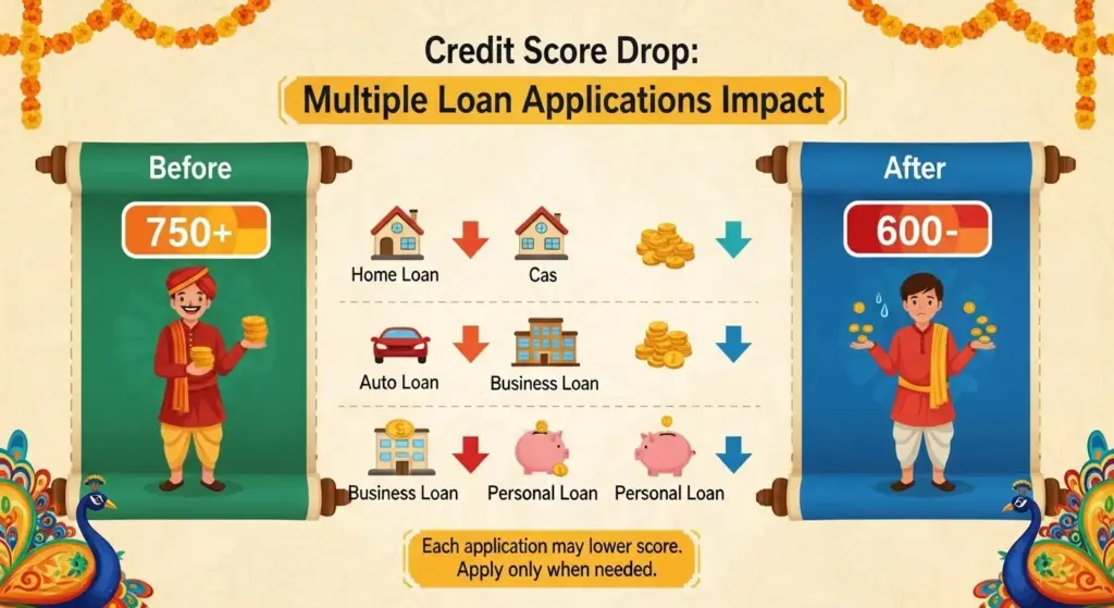 Comparison chart showing credit score drop after multiple loan applications
